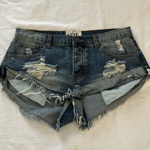 One Teaspoon Distressed Jean Shorts - Blue